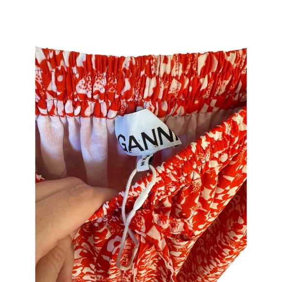 GANNI Floral Printed Crepe Midi Skirt Tomato Red Sz EU 32 / US 2 Made in India - Picture 3 of 9